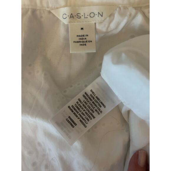 Caslon Eyelet Dress M Medium Long Sleeve Tiered Cotton White Nordstrom Boho Chic - Picture 9 of 10